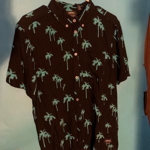 WESC Blue Palm Tree Button Down NWT